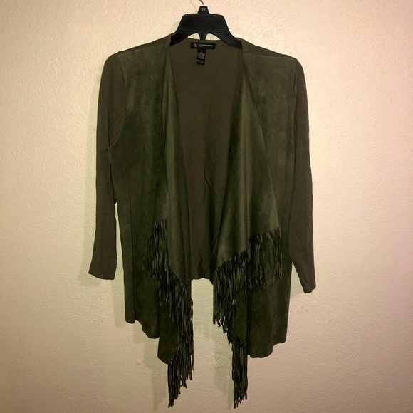 INC International Concepts Jackets & Blazers - INC Faux suede fringe open front sweater JACKET 1x